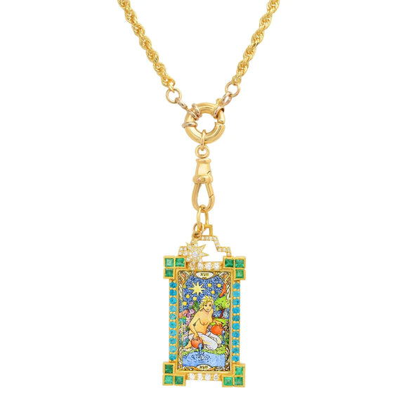 Tarot Necklace Copper Star Shape Electroplated Bohemian Style Unisex Water Wave Chain