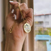 Tarot Necklace Titanium Steel With Hand Painted Oil Dripping Rabbit Element Oval And 18K Gold Color Electroplating
