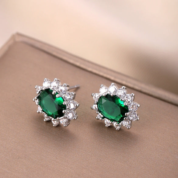 Tassel Copper Inlaid Zircon Geometric Style Earrings With Crown Flower Rhombus Pattern For Women