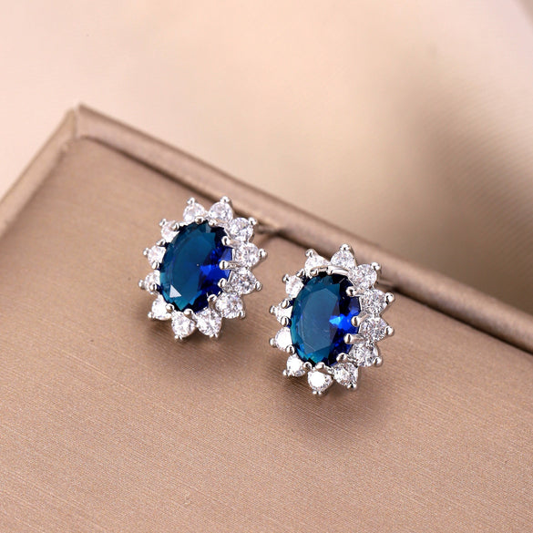 Tassel Copper Inlaid Zircon Geometric Style Earrings With Crown Flower Rhombus Pattern For Women