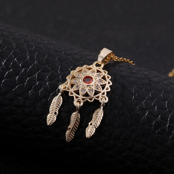 Tassel Dream Catcher Pendant Necklace Copper Zircon Geometric U Shaped Electroplated Women's Jewelry