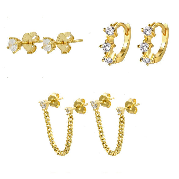Tassel Earrings Copper Plated With Real Gold Geometric Style Zircon Women's