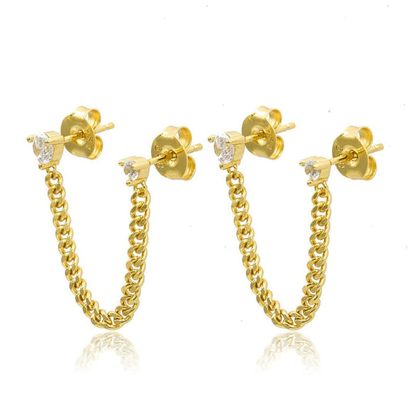 Tassel Earrings Copper Plated With Real Gold Geometric Style Zircon Women's