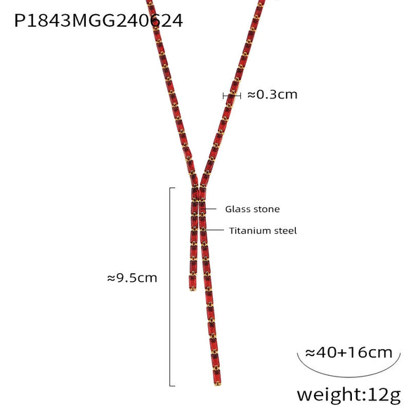 Tassel Jewelry 316L Stainless Steel Necklace With Geometric Inlay Color Zircon And Electroplating Design