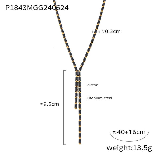 Tassel Jewelry 316L Stainless Steel Necklace With Geometric Inlay Color Zircon And Electroplating Design