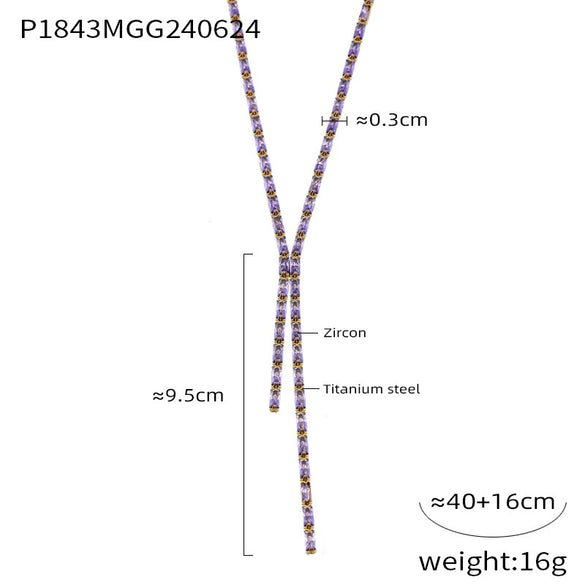Tassel Jewelry 316L Stainless Steel Necklace With Geometric Inlay Color Zircon And Electroplating Design