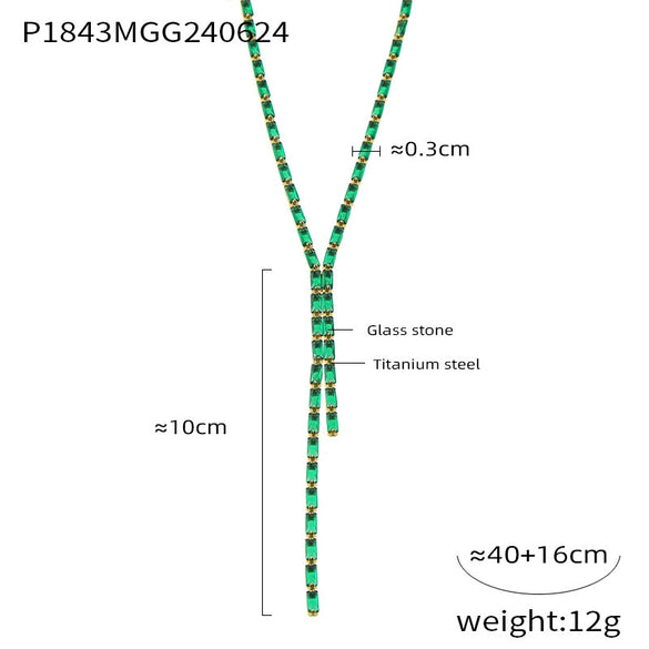 Tassel Jewelry 316L Stainless Steel Necklace With Geometric Inlay Color Zircon And Electroplating Design