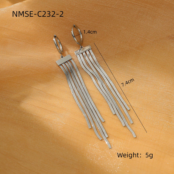 Tassel Titanium Steel Electroplated Earrings