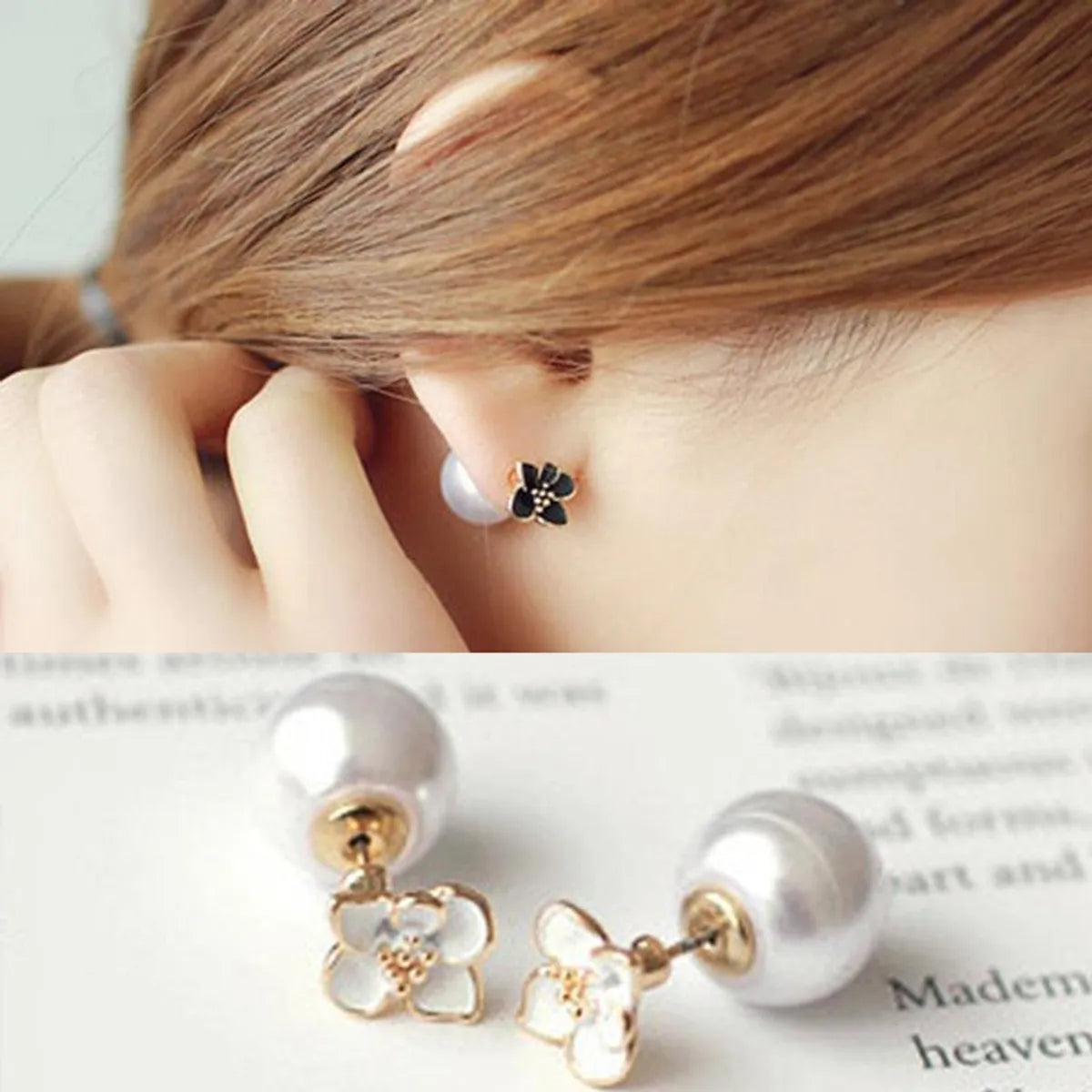 Temperament Small Zouju Flower Pearl Alloy Earrings