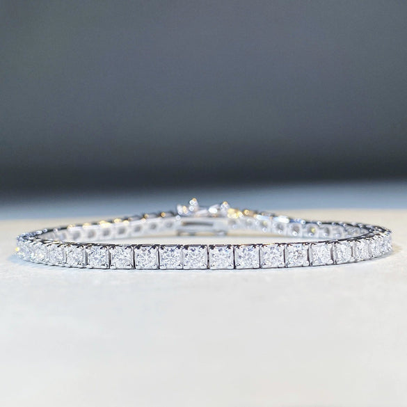 Tennis Chain Moissanite Bracelet 925 Sterling Silver Geometric Style For Men And Women