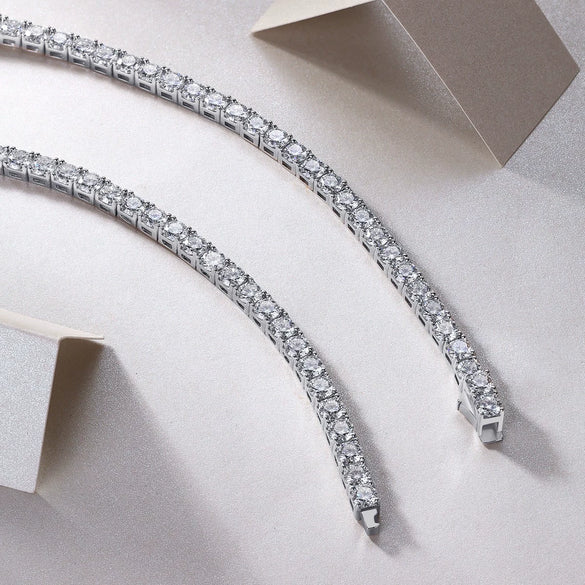 Tennis Chain Necklace S925 Sterling Silver Inlaid Moissanite Geometric Style Set With Diamonds Electroplated 18K Unisex
