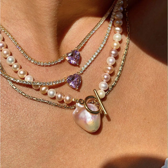 Tennis Zircon Necklace Emerald Zircon Choker Short Necklace Light Luxury Titanium Steel Geometric Mixed Gem Inlay Diamond