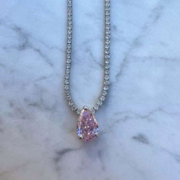 Tennis Zircon Necklace Emerald Zircon Choker Short Necklace Light Luxury Titanium Steel Geometric Mixed Gem Inlay Diamond