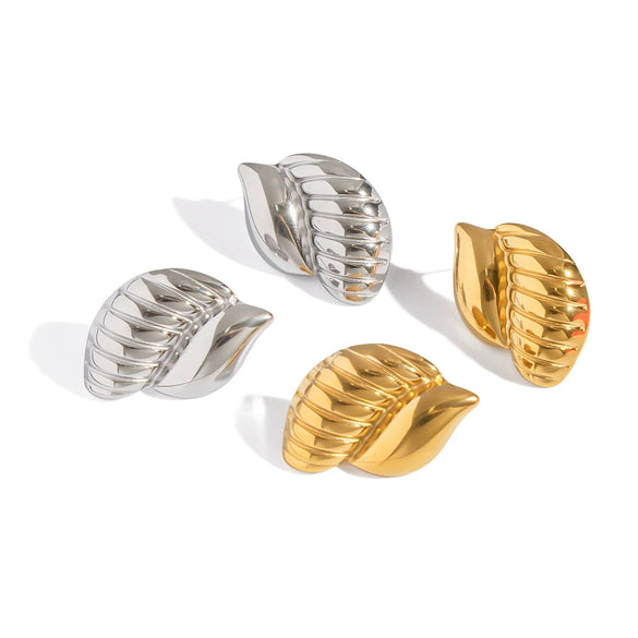 Textured Oceanthemed Conch Stud Earrings For Women Titanium Steel Geometric Electroplating 18K Gold