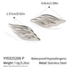 Textured Striped Leaf Stainless Steel Earrings With Geometric Pattern And Electroplating For Women