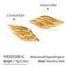 Textured Striped Leaf Stainless Steel Earrings With Geometric Pattern And Electroplating For Women