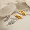 Textured Striped Leaf Stainless Steel Earrings With Geometric Pattern And Electroplating For Women
