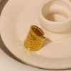 Textured Water Ripple Wide Open Ring Stainless Steel Electroplated Geometric Pattern For Women