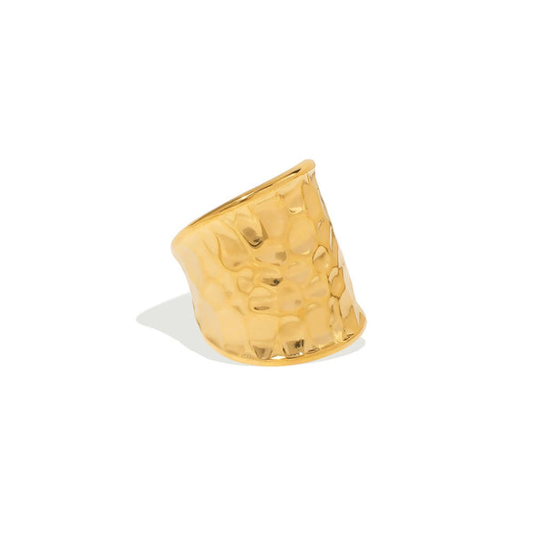 Textured Water Ripple Wide Open Ring Stainless Steel Electroplated Geometric Pattern For Women