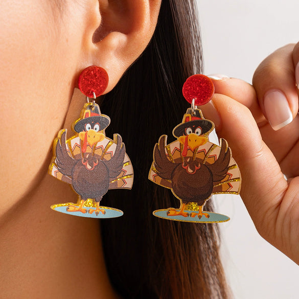 Thanksgiving Turkey Festival Earrings Acrylic Handmade Geometric Animal Zodiac Women