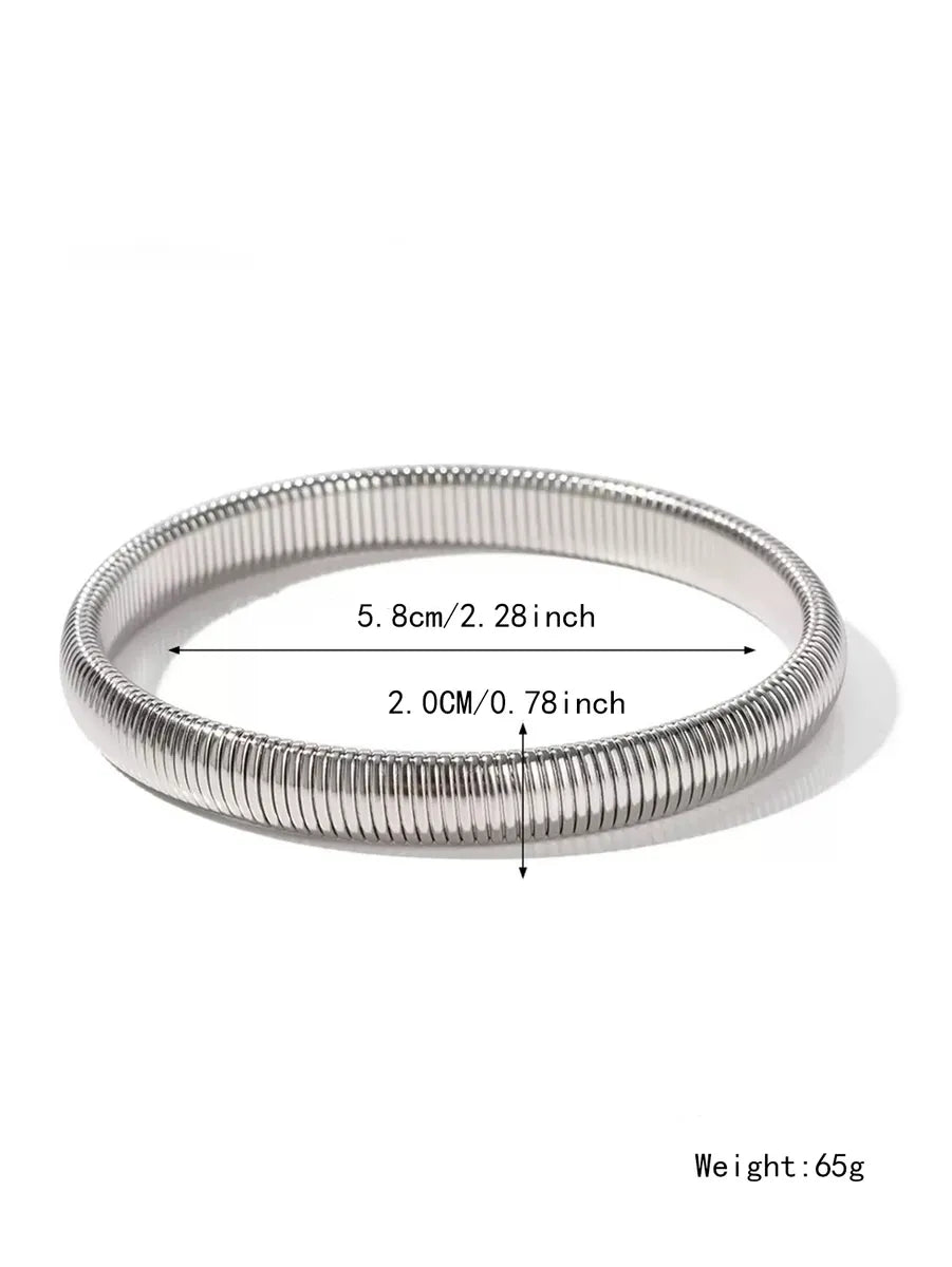 Thick   Popular Jewelry Elastic Wide Titanium Steel Bracelet Female Light Luxury Niche Exaggerated Metal Vertical Stripe Ring