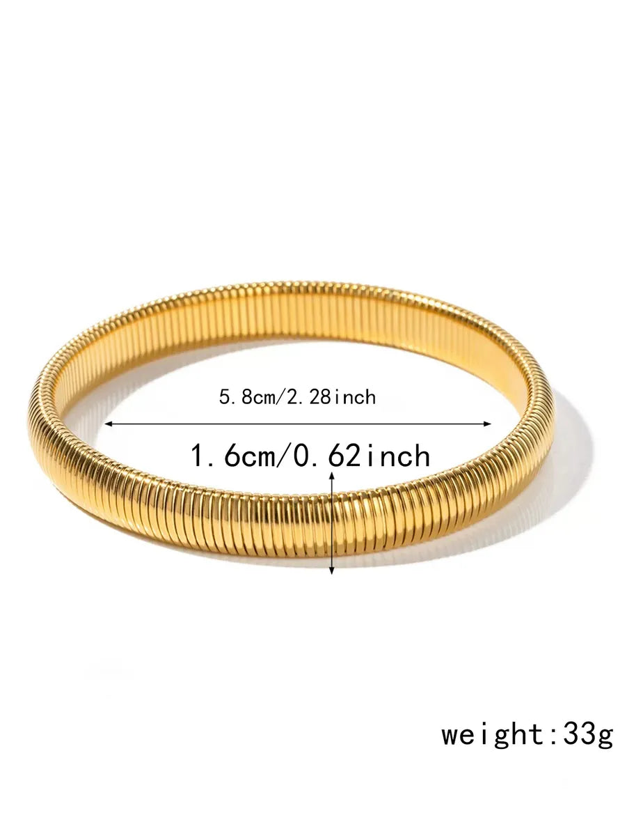 Thick   Popular Jewelry Elastic Wide Titanium Steel Bracelet Female Light Luxury Niche Exaggerated Metal Vertical Stripe Ring