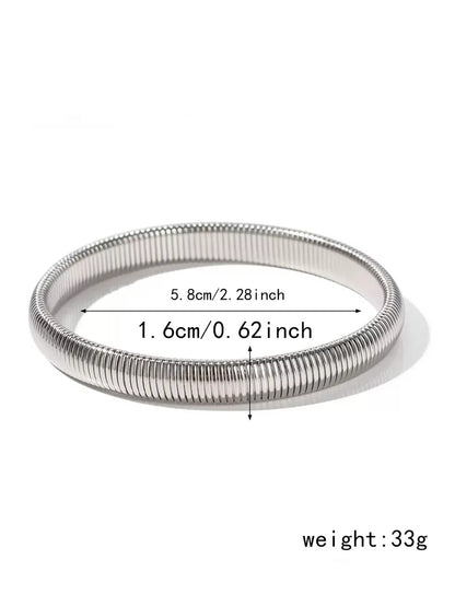 Thick   Popular Jewelry Elastic Wide Titanium Steel Bracelet Female Light Luxury Niche Exaggerated Metal Vertical Stripe Ring