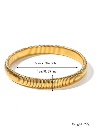 Thick   Popular Jewelry Elastic Wide Titanium Steel Bracelet Female Light Luxury Niche Exaggerated Metal Vertical Stripe Ring