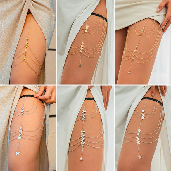 Thigh Chain Leg Chain Elastic Band Alloy Inlaid With Artificial Gemstones And Semiprecious Stones Star Pattern For Women