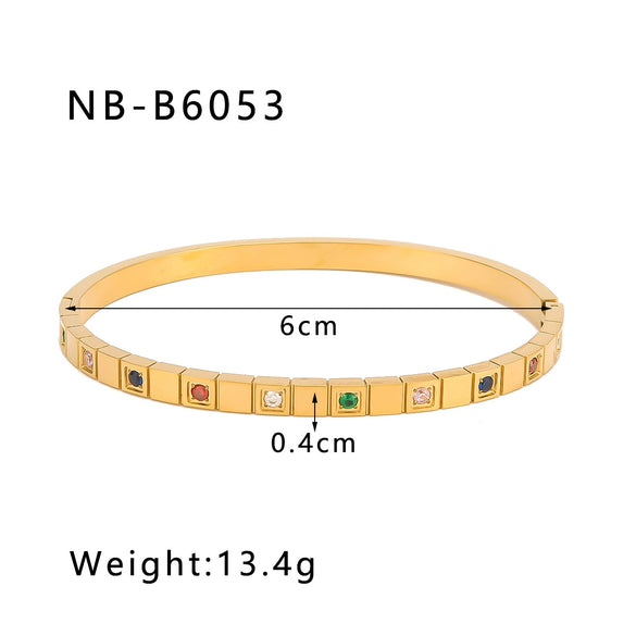 Thin Square Plaid Stripe Round Diamond Style Titanium Steel 18K Gold Plated Vacuum Plated Bracelet