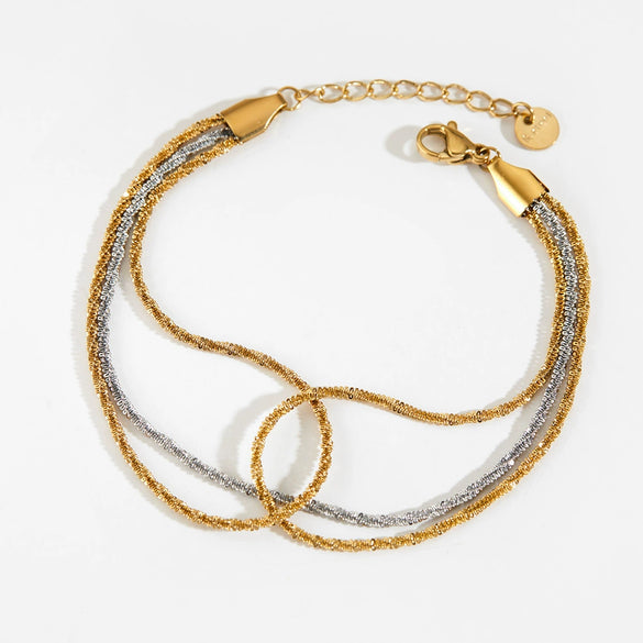 Threelayer Cauliflower Geometric Stainless Steel Bracelet With Pvd Vacuum Furnace Electroplated Gold In Simple Style