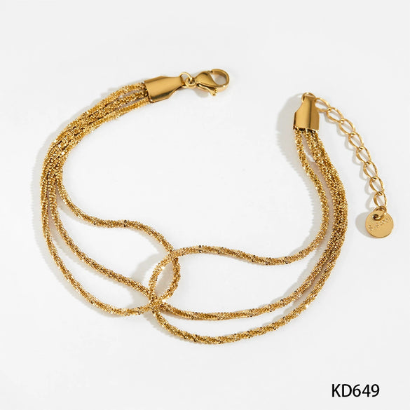 Threelayer Cauliflower Geometric Stainless Steel Bracelet With Pvd Vacuum Furnace Electroplated Gold In Simple Style