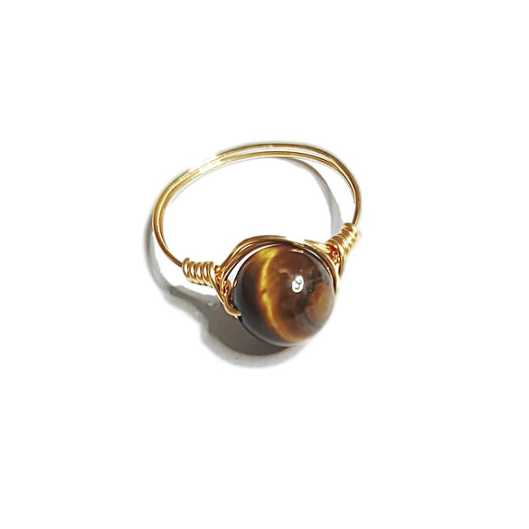 Tiger Eye Gemstone Hand Wrapped Minimalist Ring Natural Stone Healing Ring For Women