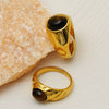 Tiger Eye Stone Oval Stainless Steel Ring With Smooth Electroplated Finish Geometric Retro Style Unisex Jewelry