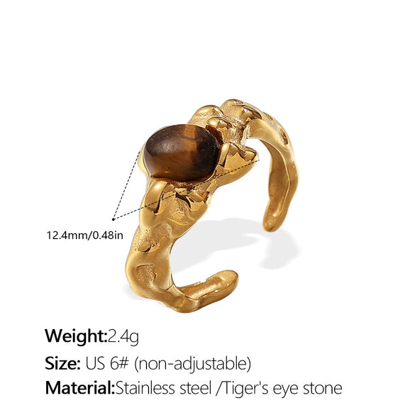 Tiger Eye Stone 316L Stainless Steel Ring And Necklace Electroplated Fashion Ol Design