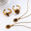 Tiger Eye Stone 316L Stainless Steel Ring And Necklace Electroplated Fashion Ol Design