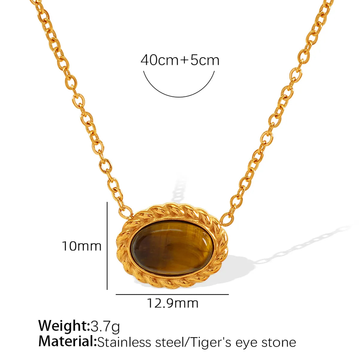 Wholesale Jewelry Elegant Retro Oval Glass Stone Tiger Eye Titanium Steel Glass Stone Tiger Eye 18K Gold Plated Plating Inlay Earrings Necklace