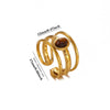 Tiger's Eye Geometric Open Ring With Hammered Sunburst Design And Gold Plated Finish Vintage Unisex Statement Jewelry