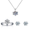 Tiktok Live Supply S925 Silver Classic Six-Claw Imitation Diamond Necklace Ring Earrings Jewelry Suit Combination