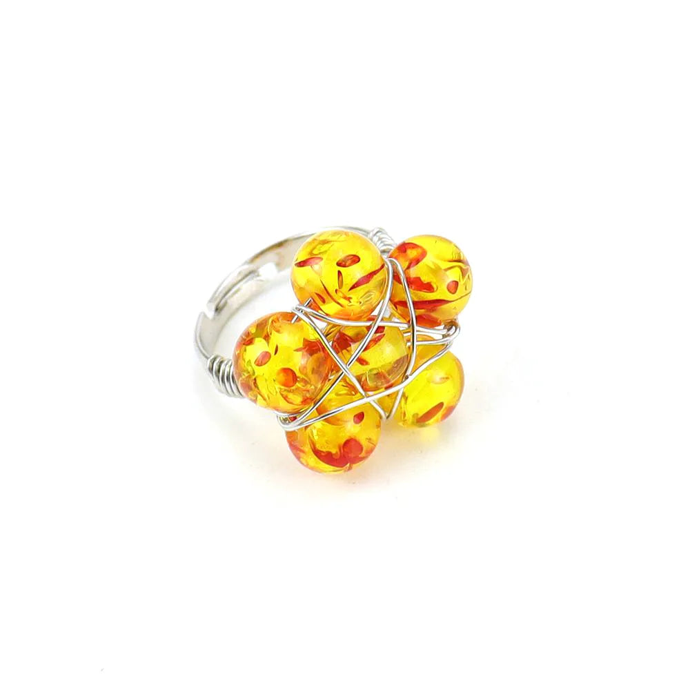 Tiktok New Handmade Winding Natural Crystal Stone Round Beads Flower Ring Adjustable Opening Ring R21