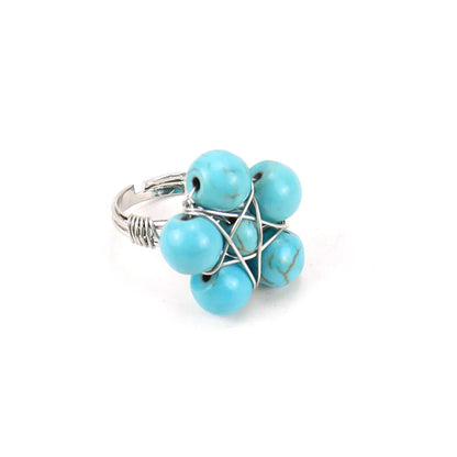 Tiktok New Handmade Winding Natural Crystal Stone Round Beads Flower Ring Adjustable Opening Ring R21