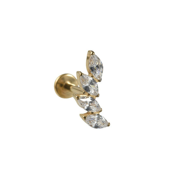 Titanium Alloy Clawshaped Marquise Flower Zircon Earrings And Rhombus Lip Rings With Electroplating Leaves Diamond Square Pattern Simple Style Unisex