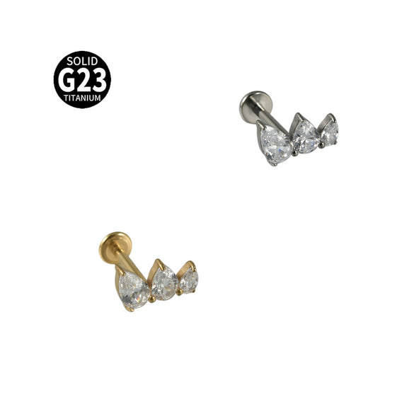 Titanium Alloy Clawshaped Marquise Flower Zircon Earrings And Rhombus Lip Rings With Electroplating Leaves Diamond Square Pattern Simple Style Unisex
