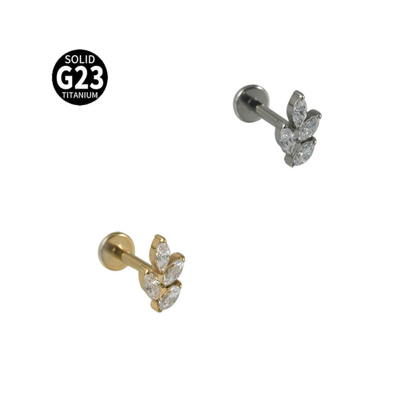 Titanium Alloy Clawshaped Marquise Flower Zircon Earrings And Rhombus Lip Rings With Electroplating Leaves Diamond Square Pattern Simple Style Unisex