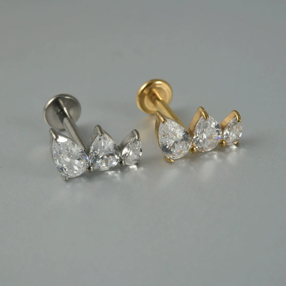 Titanium Alloy Clawshaped Marquise Flower Zircon Earrings And Rhombus Lip Rings With Electroplating Leaves Diamond Square Pattern Simple Style Unisex