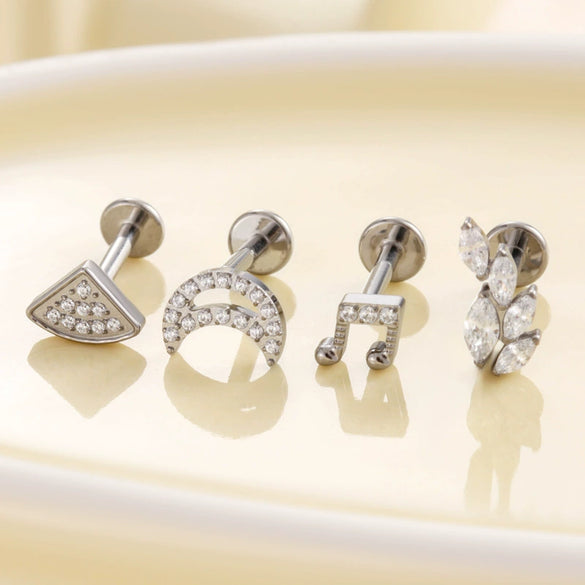 Titanium Alloy Flower Pattern Electroplated Women's Cartilage Puncture Earrings