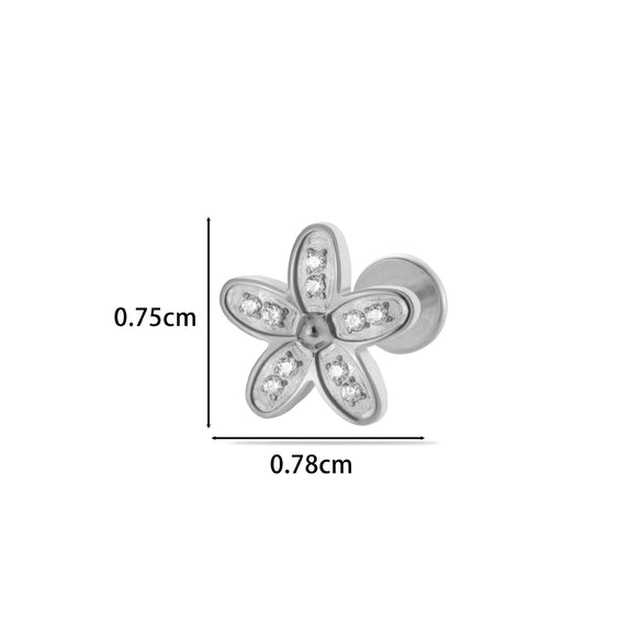 Titanium Alloy Flower Pattern Electroplated Women's Cartilage Puncture Earrings
