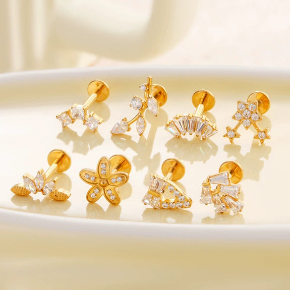 Titanium Alloy Flower Pattern Electroplated Women's Cartilage Puncture Earrings