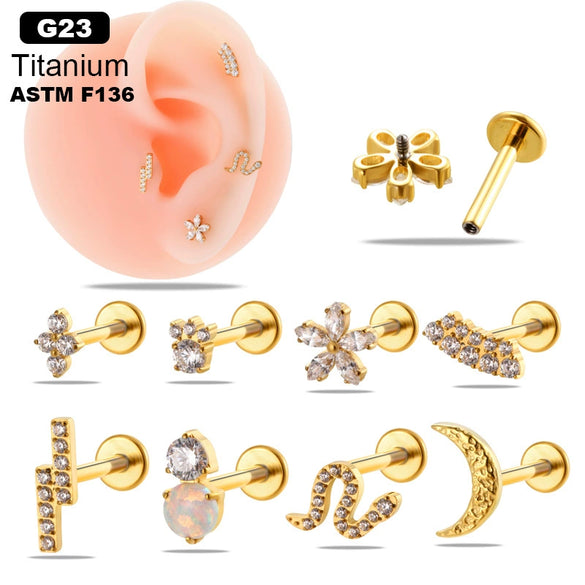 Titanium Alloy Flower Pattern Electroplated Women's Piercing Ear Nails