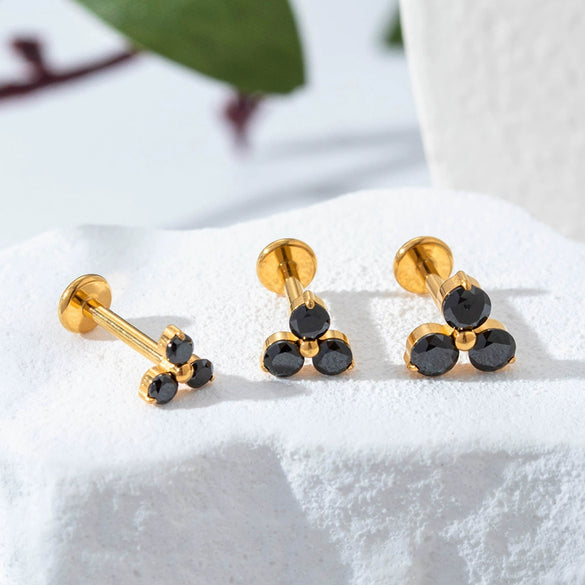 Titanium Alloy Geometric Flowershaped Inlaid Zircons Pushpin Lip Nail Rod Cartilage Piercing Earrings For Women Electroplated